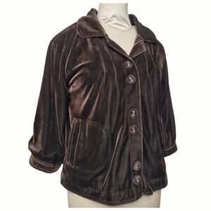 AMBITION Dark Brown Velvet Jacket Dressy Coat Blazer Size M Fall Retro